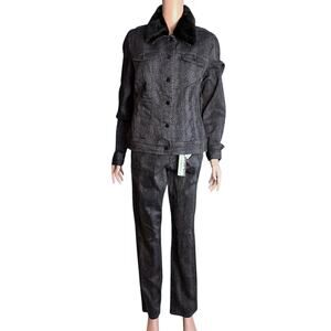 Jones New York 2 Piece Gray Jeans 10, Jacket Faux Fur Collar Med NWT